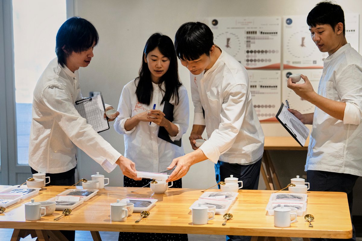 Flavor team discussing and comparing their tasting results.