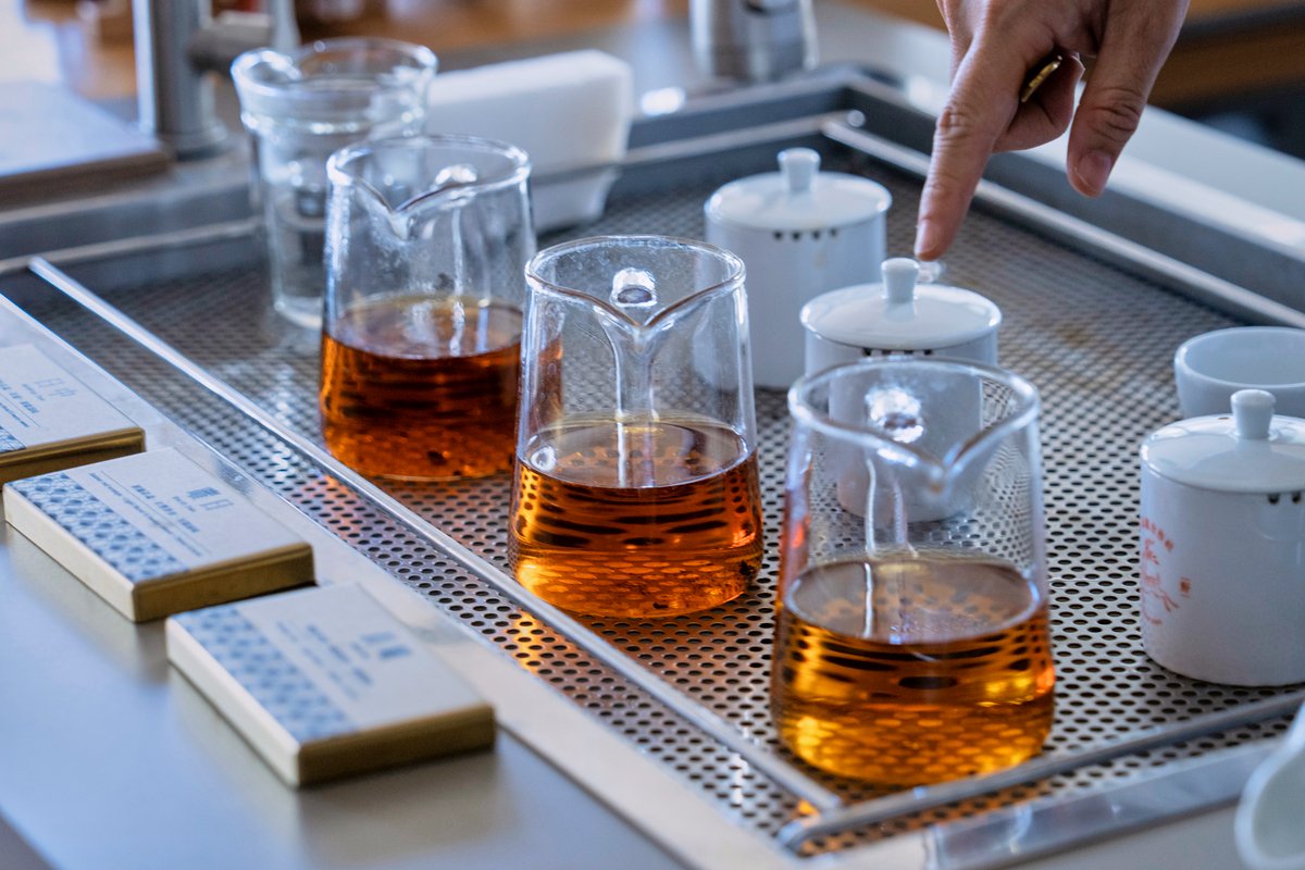 A display of the tasting brew of Red Oolong tea.