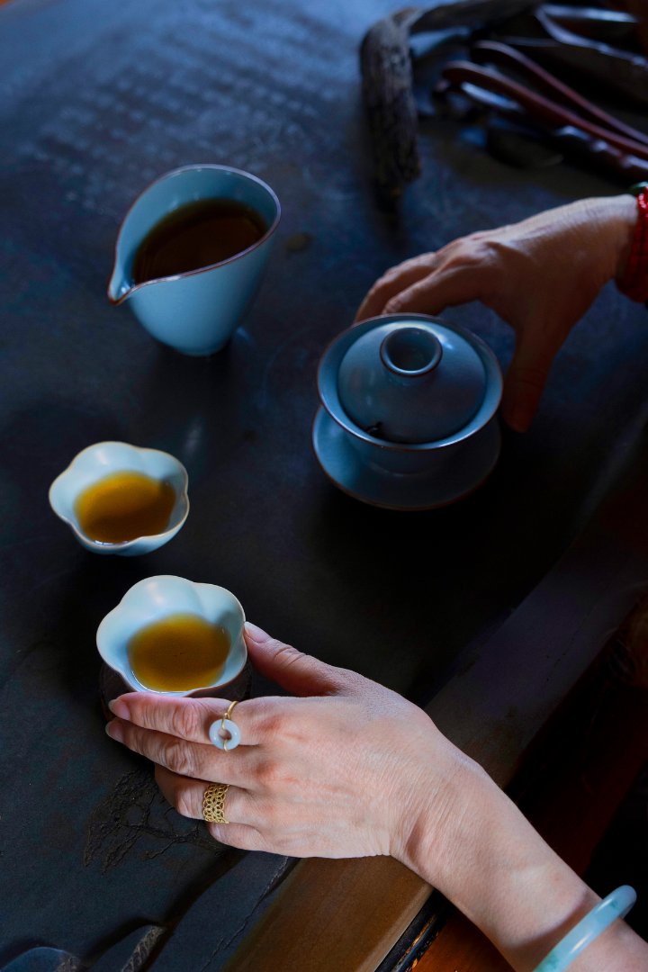 A close-up photo of a display of tea wares.