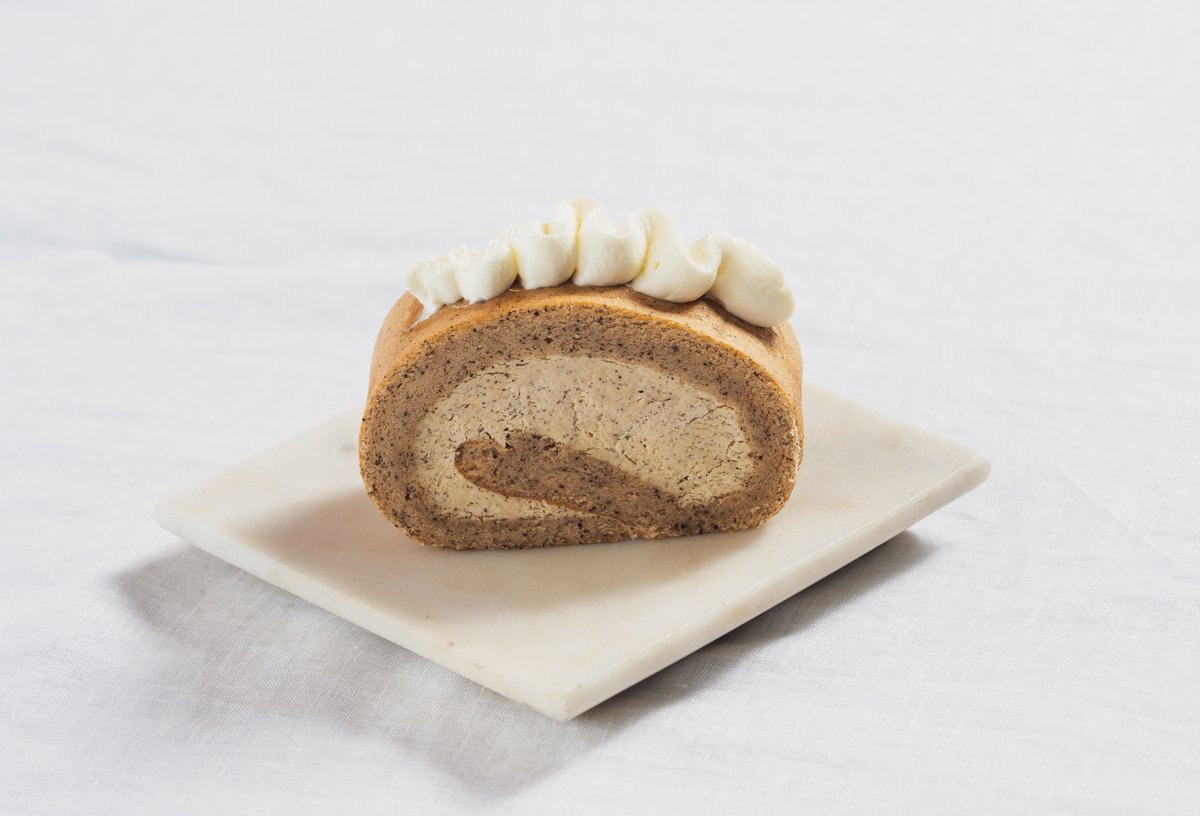 A slice of  popular tea-infused roll cake.